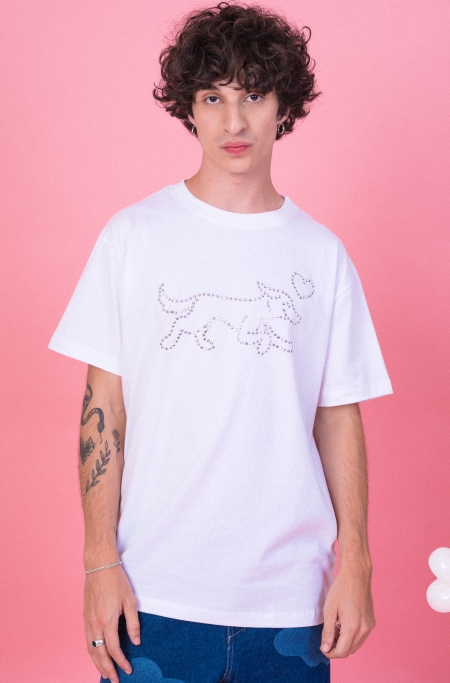 Remera Perro Diamante Blanca